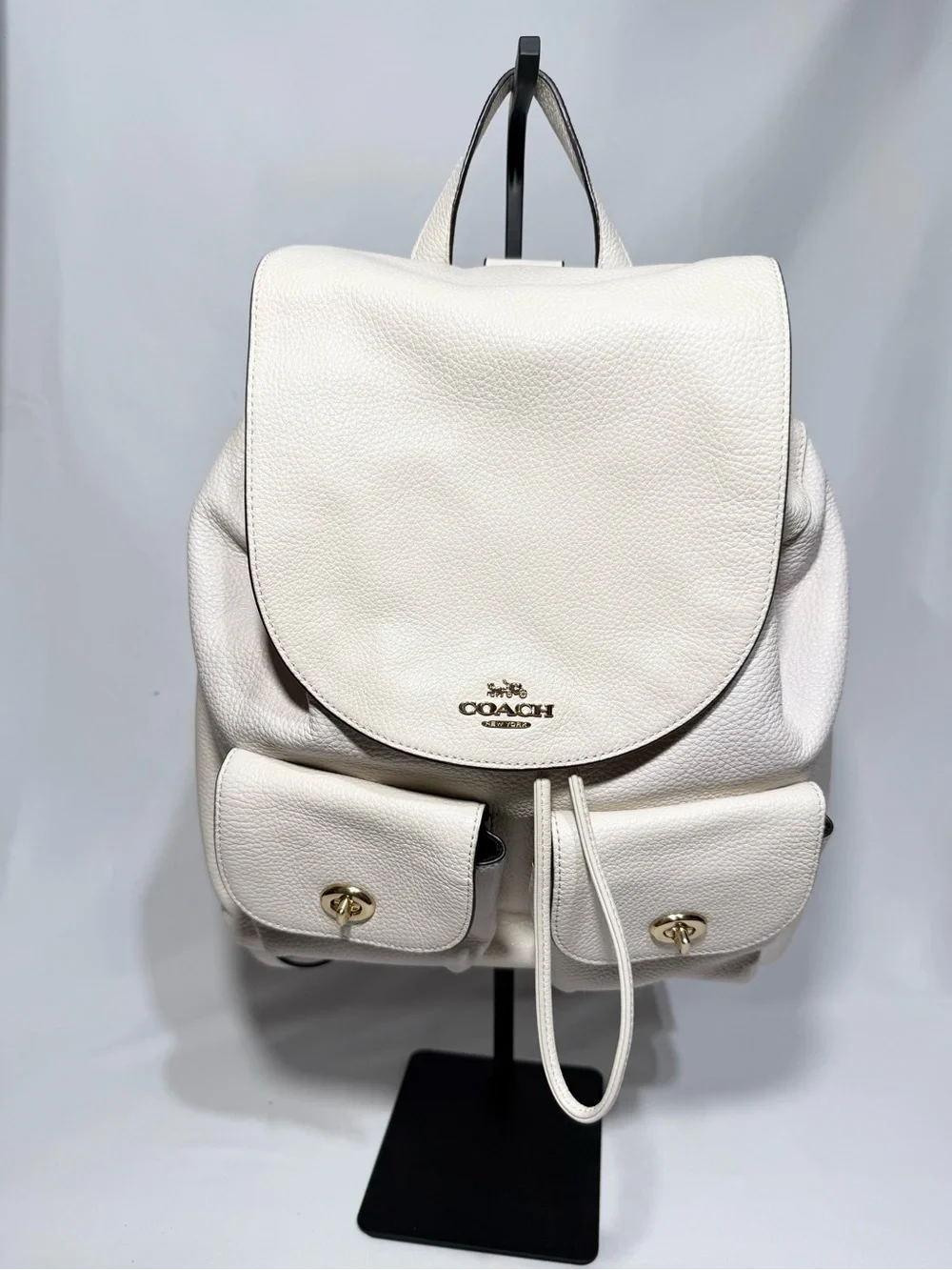 Coach Cream Pebbled Leather Backpack with Gold Hardware